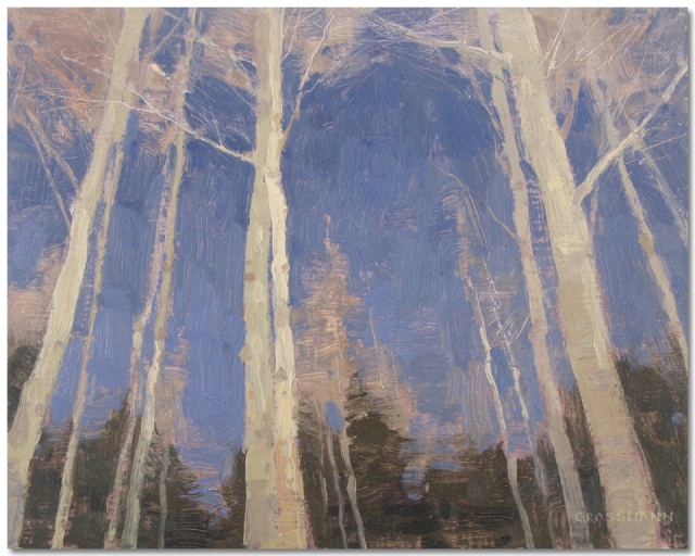 "Trunks and Sky in Winter" by David Grossman [image: Abend Gallery]